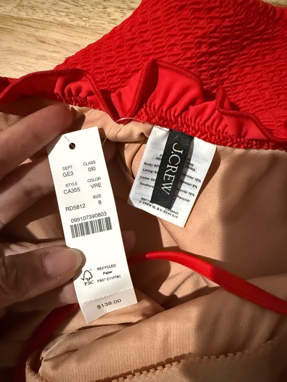 J. Crew Red One-Piece Swim with Ruffle Trim - Picture 2 of 9